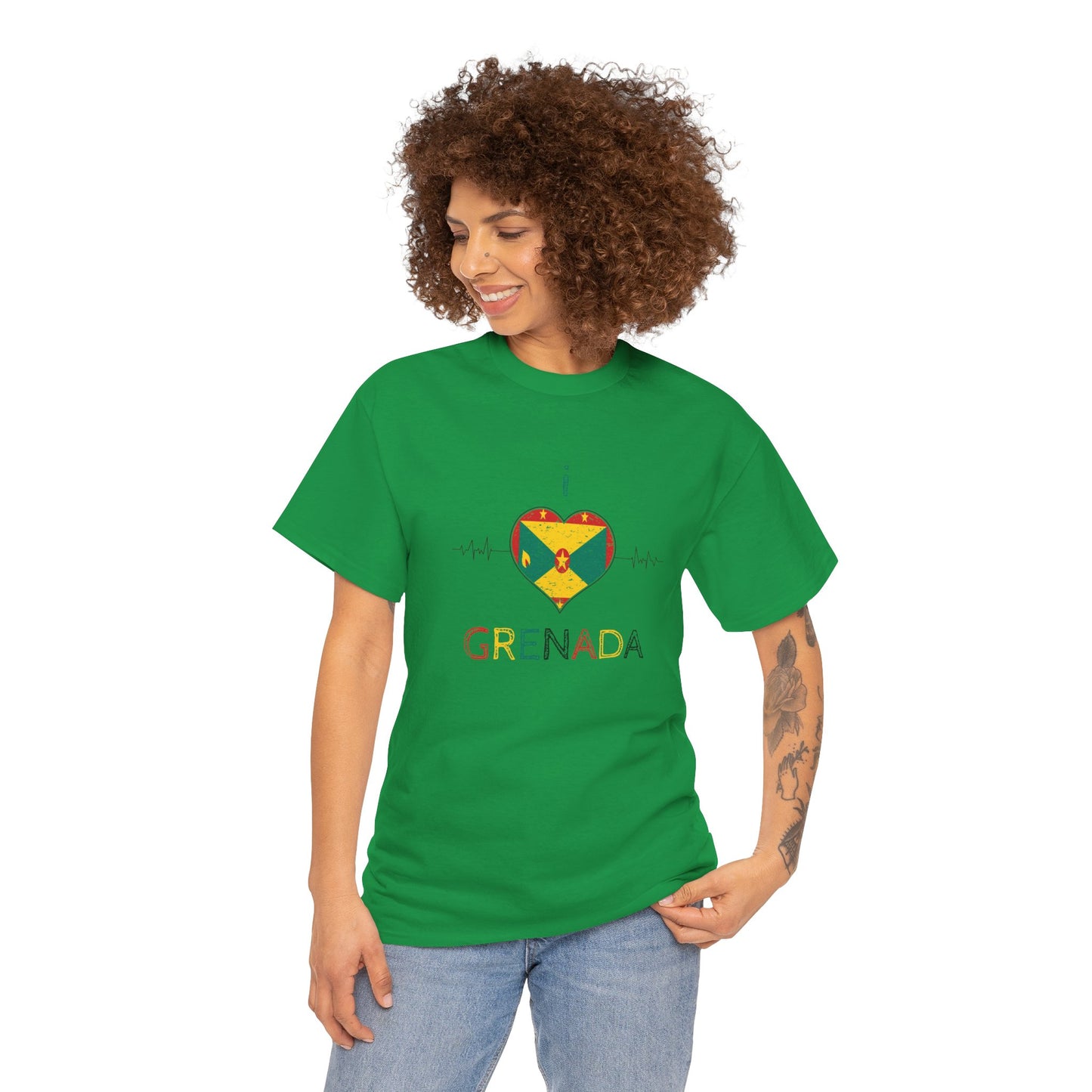 I Love Grenada Heart Shaped Flag  Unisex Heavy Cotton T- shirt