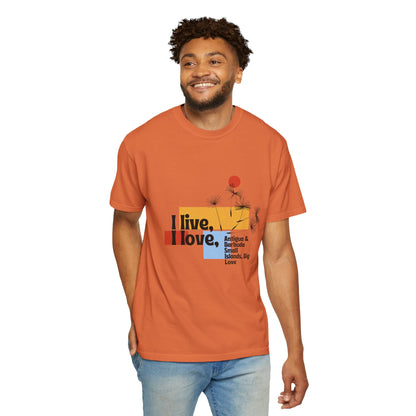 I Live, Love Antigua & Barbuda Unisex Garment-Dyed T-Shirt