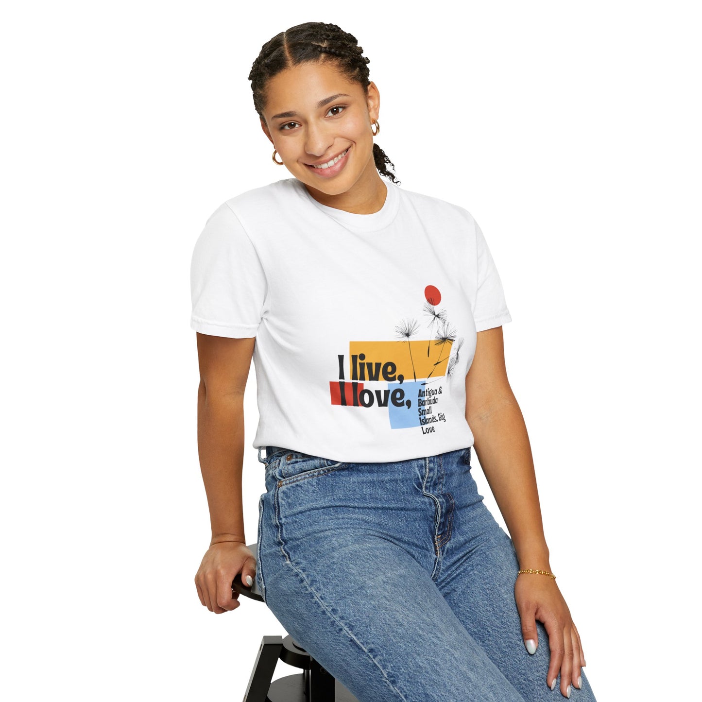 I Live, Love Antigua & Barbuda Unisex Garment-Dyed T-Shirt