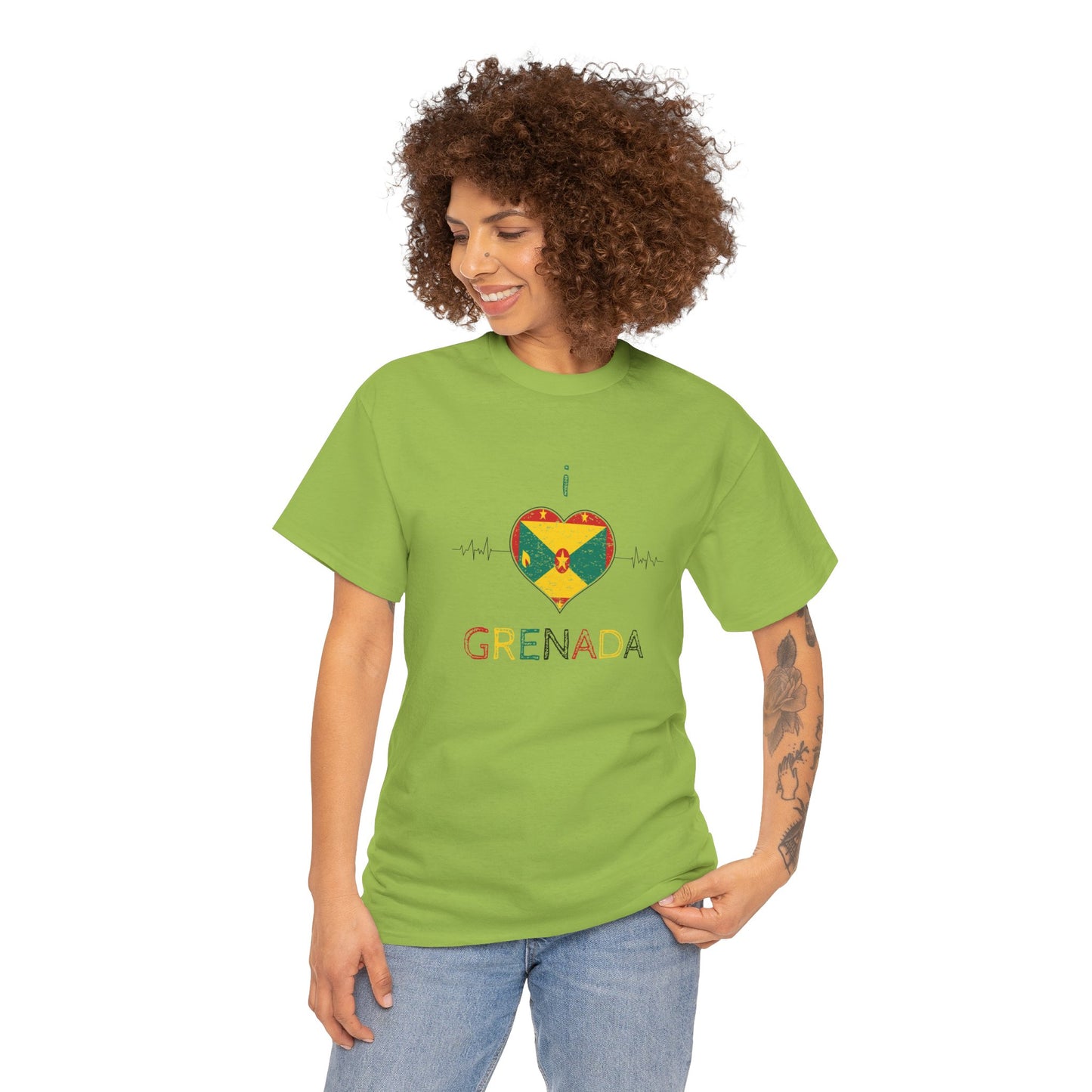 I Love Grenada Heart Shaped Flag  Unisex Heavy Cotton T- shirt
