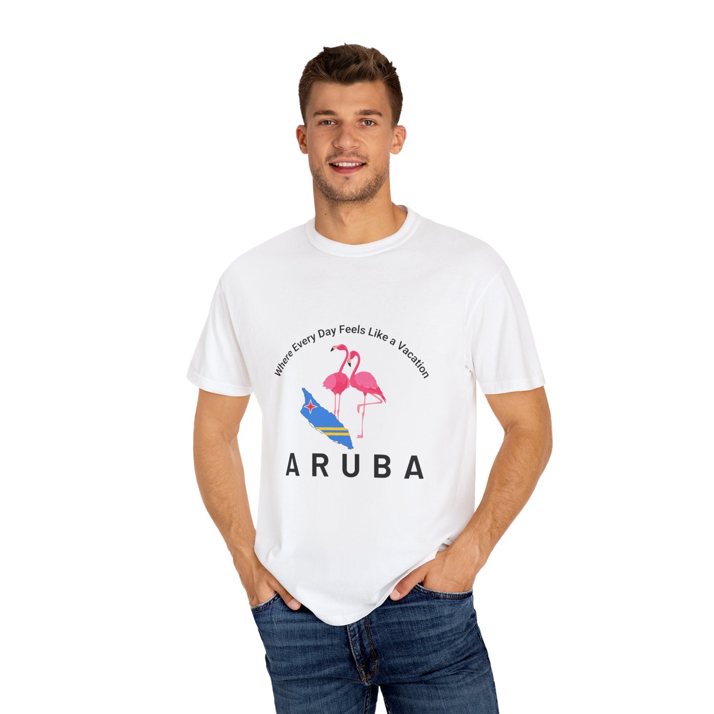 Vacation Vibe Unisex T-Shirt - Aruba Flamingos Design
