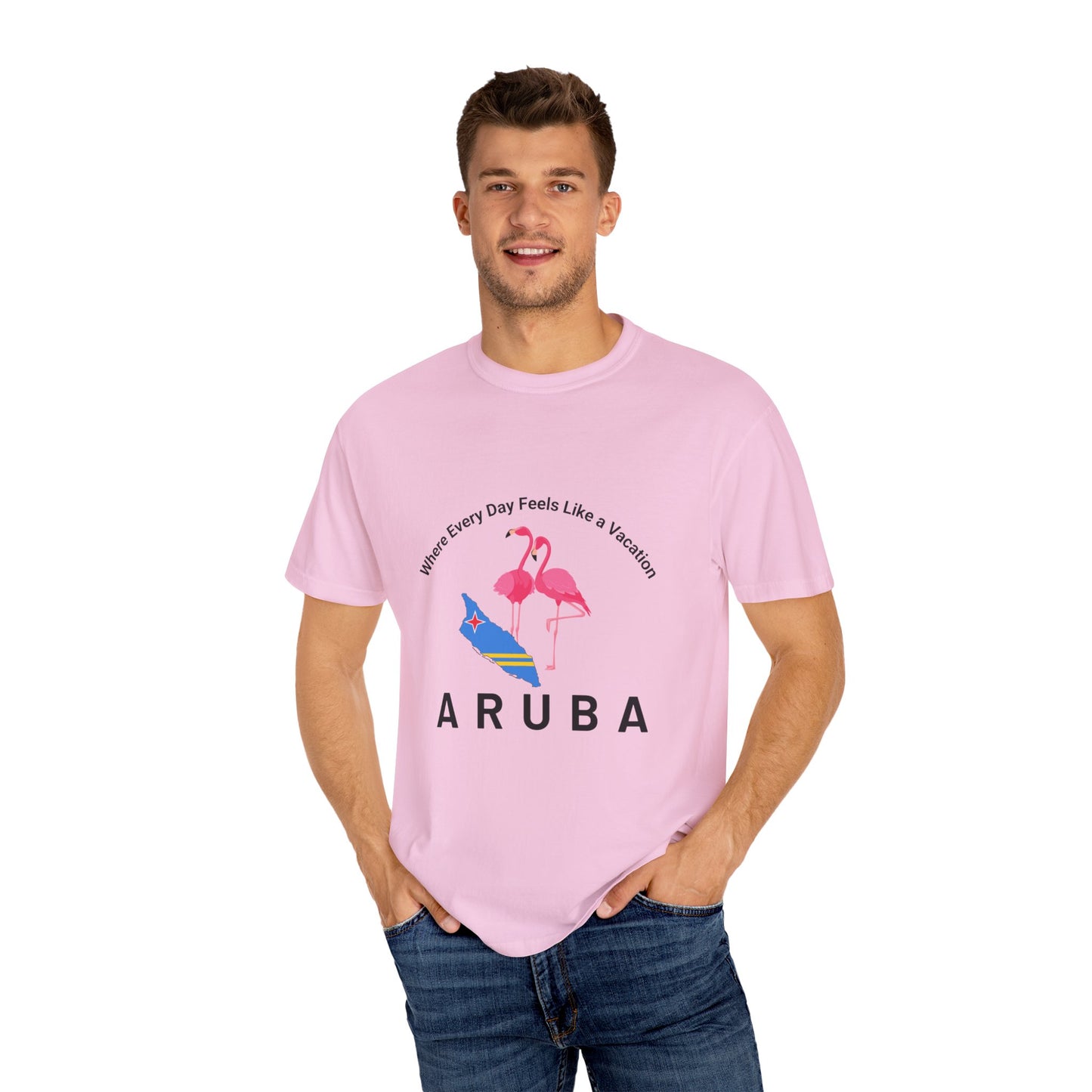 Vacation Vibe Unisex T-Shirt - Aruba Flamingos Design