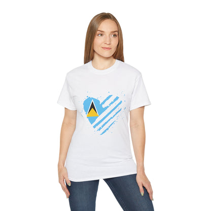 Heart Shape Saint Lucia Flag Cotton T-Shirt
